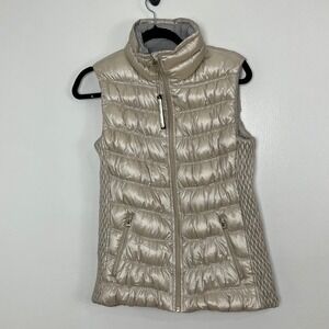 Calvin‎ Klein Performance Metallic Down Puffer Vest Womens Medium Champagne Gold